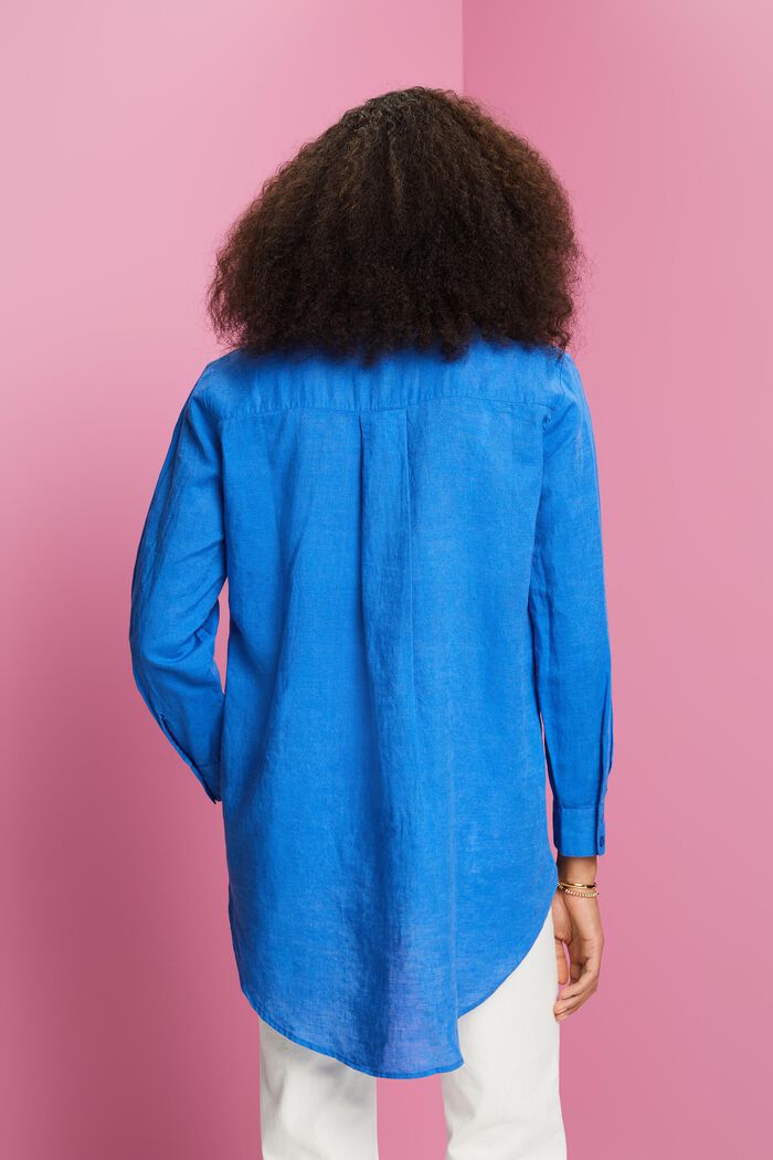 ‌棉麻混紡女裝襯衫, 藍色, detail image number 3