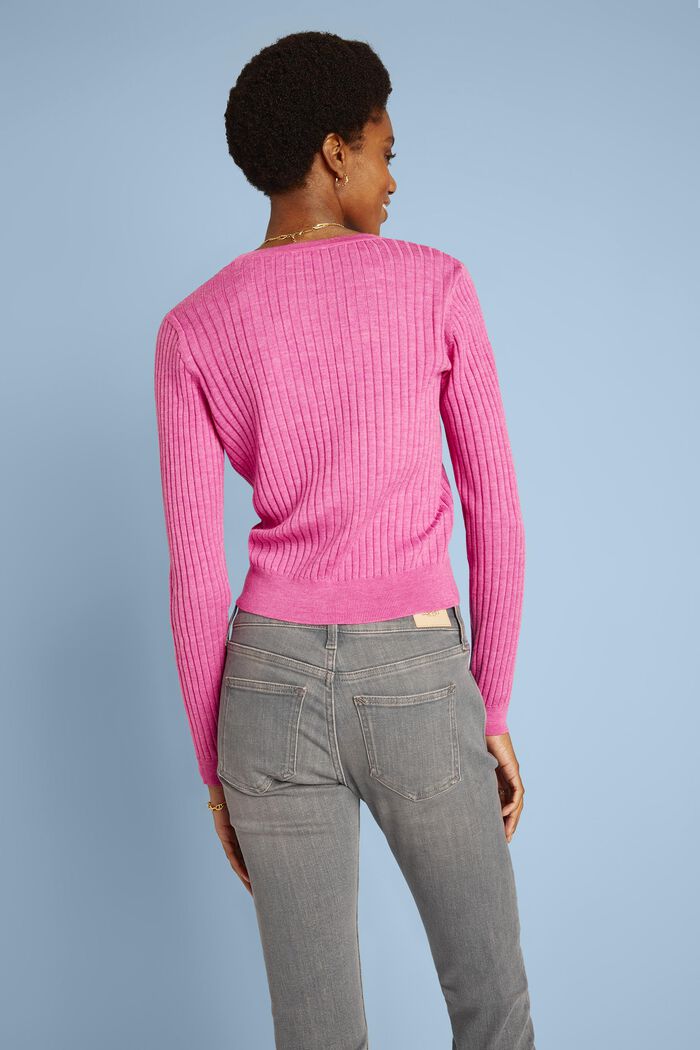 ‌羅紋針織美麗諾羊毛開衫, 桃紅色, detail image number 3